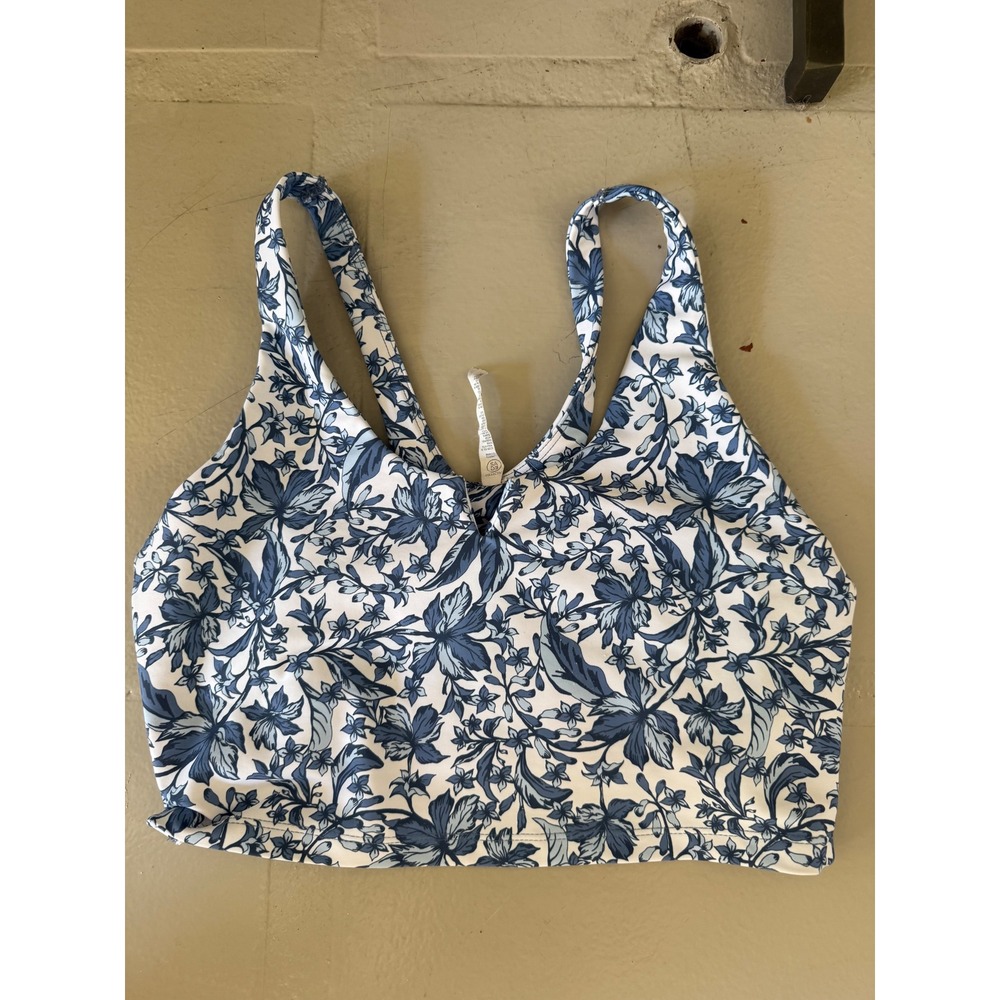 Sage Collective Blue White Floral Sports Bra Swim Top Womens Medium Racerback